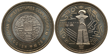 Япония 500 йен 2014 26 год, серия 47 префектур Японии, Ямагата KM 213 биметалл UNC M5-10