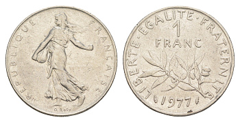 Франция 1 франк 1977 сеятель KM 925.1, Le Franc 226.22 никель 4652-443