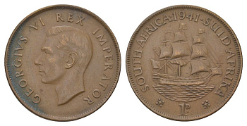 ЮАР 1 пенни 1941 KM 25 бронза 4512-233
