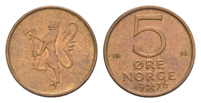 Норвегия 5 эре 1976 Улаф V (1957-1991) KM 415 бронза UNC 4632-1263