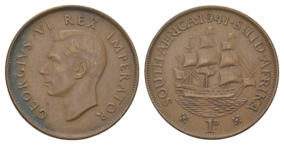ЮАР 1 пенни 1941 KM 25 бронза 4512-233