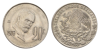 Мексика 20 сентаво 1976 Франциско Индалеси KM 442 медно-никель 4643-661