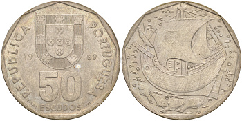 ПОРТУГАЛИЯ 50 ЭСКУДО 1989 KM 636 медно-никель 4557-1116