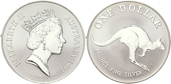 Австралия 1 доллар 1993 Кенгуру, в оригинальй упаковке KM 211 серебро BU 5-6-4-01