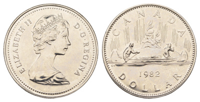 Канада 1 доллар 1982 Елизавета II (1952-2022), каноэ KM 120.1 никель UNC 4565-924