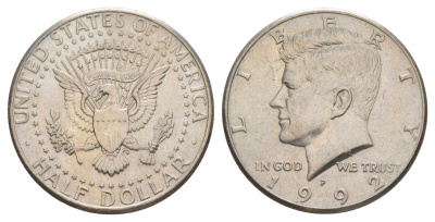 США 1/2 доллара (50 центов) 1992 P, Джон Кеннеди KM A202b медь плакированная медно-никелем aUNC 4517-723