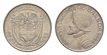 Панама 1/10 бальбоа (10 сентесимо) 1966 KM 10 медь плакированная медно-никелем UNC 4644-121