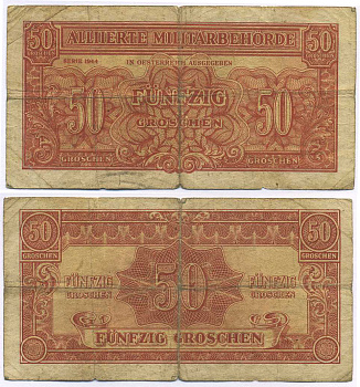 Австрия, Союзные военные власти 50 грошей 1944 Allierte Militaerbehoerde Pick 102 b бумага 8595-12-3-1