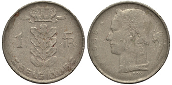 БЕЛЬГИЯ 1 ФРАНК 1958 BELGIQUE KM 142.1 медно-никель 4182-221