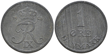 ДАНИЯ 1 ЭРЕ 1958 С; S, ФРЕДЕРИК IX (1947-1972) KM 839.2 цинк 4564-1139