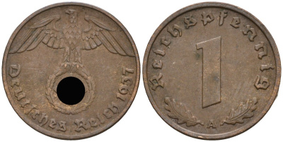 Германия 1 рейхспфенниг 1937 A KM 89, J 361 бронза 4396-623