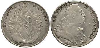Бавария 1 талер 1771 А, Максимилиан III Иосиф (1745-1777) KM 234.2 Dav. 1954 серебро 00-00