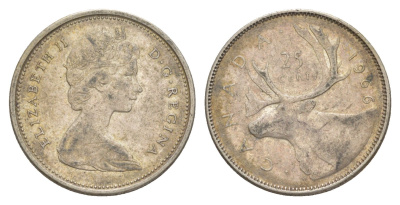 Канада 25 центов 1966 Елизавета II (1952-2022), олень KM 62 серебро 4541-956