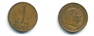 Нидерланды 1 цент 1964 Юлиана (1949-1980) KM 180 бронза 4379-1311
