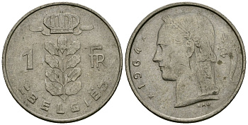 Бельгия 1 франк 1964 KM 143 медно-никель 4177-1041