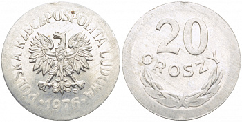 ПОЛЬША 20 ГРОШЕЙ 1976 MW KM A47 алюминий 112-1246