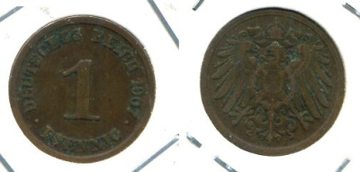 ГЕРМАНИЯ 1 ПФЕННИГ 1907 J KM 10, J 10 медь 701-315