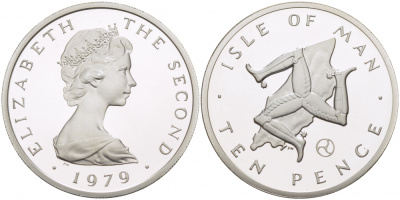 Остров Мэн 10 пенсов 1979 Елизавета II (1952-2022) ,тираж 10000 экземпляров КМ 36.1a серебро PROOF 650-533