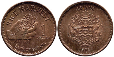 ГАЙАНА 1 ДОЛЛАР 1996 БРИТАНСКАЯ ГАЙАНА KM 50 сталь плакированная медью UNC 57-1132