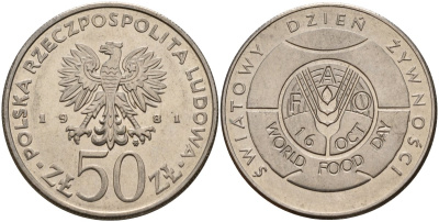 Польша 50 злотых 1981 MW, Продовольственная программа - ФАО Y 127 медно-никель 4157-1035