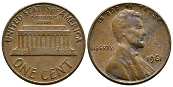 США 1 цент 1961 Авраам Линкольн KM 201 медь цинк 3458-126