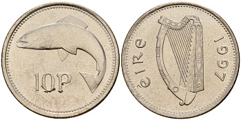 Ирландия 10 пенсов 1997 лосось KM 29 медно-никель 4141-321