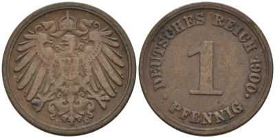 Германия 1 пфенниг 1900 E KM 10, J. 10 медь 4567-1145