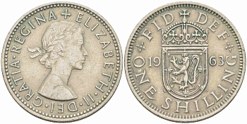 Великобритания 1 шиллинг 1963 Елизавета II (1952-2022), Шотландский герб KM 905, Spink 4148 медно-никель 34-633
