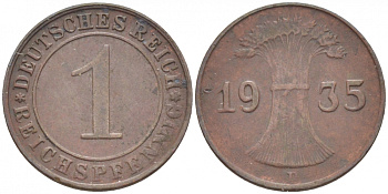 ГЕРМАНИЯ 1 РЕЙХСПФЕННИГ 1935 D KM 37 J. 313 бронза 46-1724