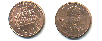 США 1 ЦЕНТ 2005 ЛИНКОЛЬН KM 201b цинк плакированный медью 86-463
