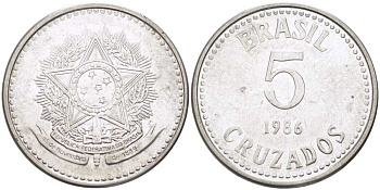 Бразилия 5 крузадо 1986 реформа (1986-1989) KM 606 нержавеющая сталь 24-856
