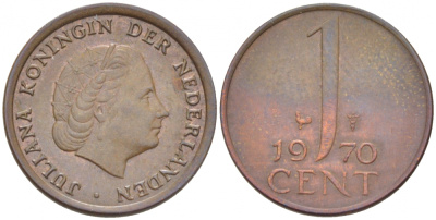 НИДЕРЛАНДЫ 1 ЦЕНТ 1970 ЮЛИАНА KM 180 бронза 3457-1034