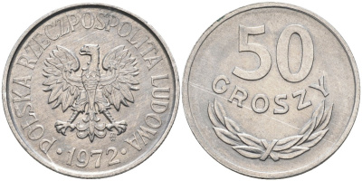 Польша 50 грошей 1972 MW, Народная Республика KM 48.1, Parchimowicz 210g алюминий aUNC 3336-346