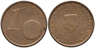 Нидерланды 1 евроцент 2001 Беатрикс (1980-2013) KM 234 сталь плакированная медью 112-727