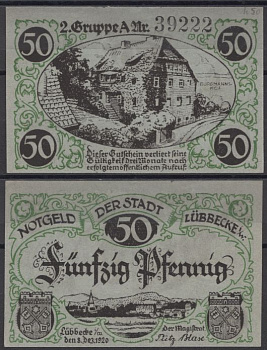 Люббекке 50 пфеннигов 1920 DeNG 2 819.1a-4/6 бумага UNC (пресс) 8608-31-3-1