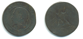 ФРАНЦИЯ 10 САНТИМОВ 1855 НАПОЛЕОН III (1852-1870) KM 771 бронза 4383-512