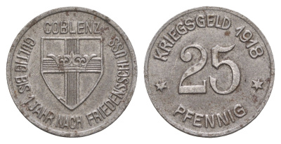 Кобленц 25 пфеннигов 1918 Funck 80.2, Men05 4526.4, Men18 5727.4 железо 4657-1112