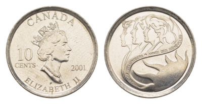 Канада 10 центов 2001 Международный год добровольцев KM 412 никель UNC 4636-643