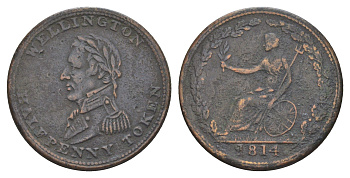 Нижняя Канада 1/2 пенни 1814 токен Веллингтон Clement Chapados-Girard WE-8A, Breton His 979 медь 3711-142