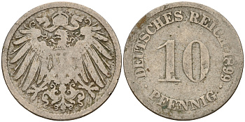 Германия 10 пфеннигов 1899 D J. 13,  KM 12 медно-никель    4603-555