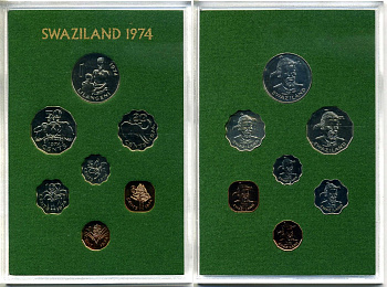 Свазиленд набор из 7 монет 1974 в пластике KM PS 2 (KM 7-13) PROOF 5-4-4-7