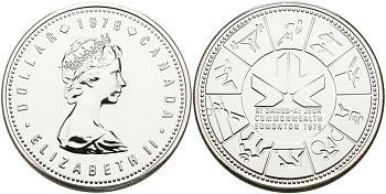 Канада 1 доллар 1978 11-е игры стран содружества в Эдмонтоне KM 121 серебро UNC 1095-4-42