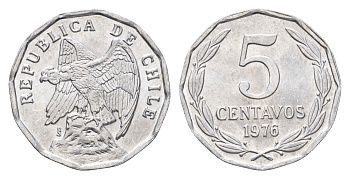 Чили 5 сентаво 1976 год-тип KM 204a алюминий UNC 4664-112