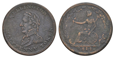 Нижняя Канада 1/2 пенни 1814 токен Веллингтон Clement Chapados-Girard WE-8A, Breton His 979 медь 3711-142