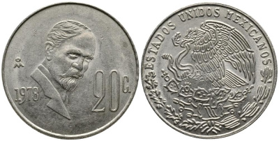 Мексика 20 сентаво 1978 Франциско Индалеси KM 442 медно-никель 4549-335