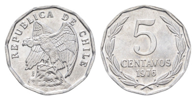 Чили 5 сентаво 1976 год-тип KM 204a алюминий UNC 4664-112