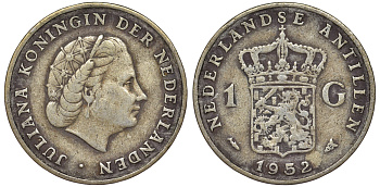 Нидерландские Антилы 1 гульден 1952 Юлиана (1948-1980) KM 2 серебро 36-812
