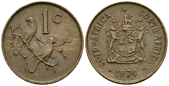 ЮАР 1 цент 1974 капские воробьи KM 82 бронза 4136-846