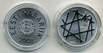 ЭСТОНИЯ 10 КРОН 2008 ОЛИМПИАДА серебро Ш2