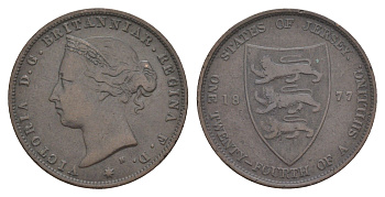 Джерси 1/24 шиллинга 1877 H, Виктория (1837-1901) KM 7 бронза 4646-515